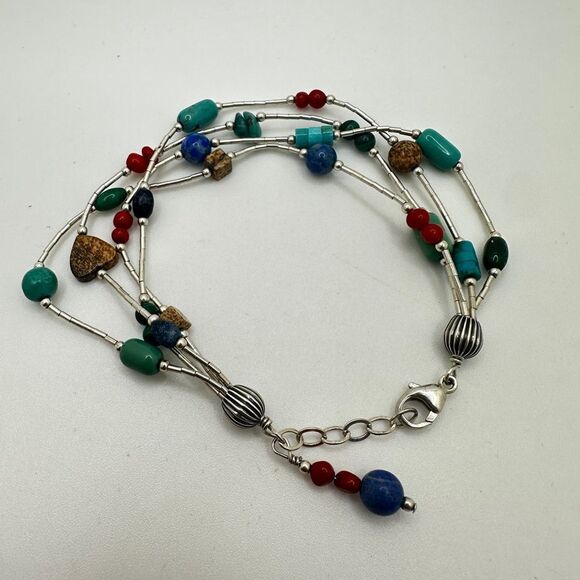 Jewelry - up to 7.5" liquid silver and multi-stone beaded, sterling silver bracelet!